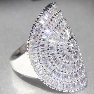 BAGUETTE 21 CT STERLING SILVER DIAMOND RING